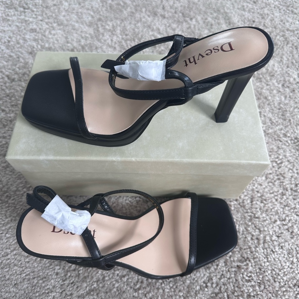 Black High Heel Slingbacks with Square Toe